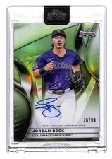 2025 Topps Chrome Black #CBA-JBE Jordan Beck Autographs Green Refractors #/99