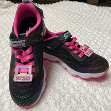 Skechers S Sport LIGHTS Girls' Jazmin 2.0 Sneakers - Black Adjustable Strap NEW