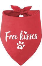 Dog Valentines Day Bandana, Red Pet Scarf Triangle Bibs Kerchief