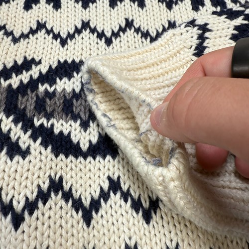 VTG Arbor Way Sweater Adult Large Cream Blue Roll Neck Chunky Knit Geometric 90s - Picture 6 of 10