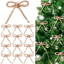 12 Pcs 3.2''x2.8'' Gold Glitter Christmas Bows Ornaments with Clip Metal Shin...