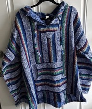 Mexican Baja Hoodie Pullover Unisex Striped Woven Hippie Surfer Festival XL