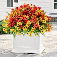 Artificial Faux Plants Flowers Outdoor Decoration,18 Bundles Fake Silk Colorf...