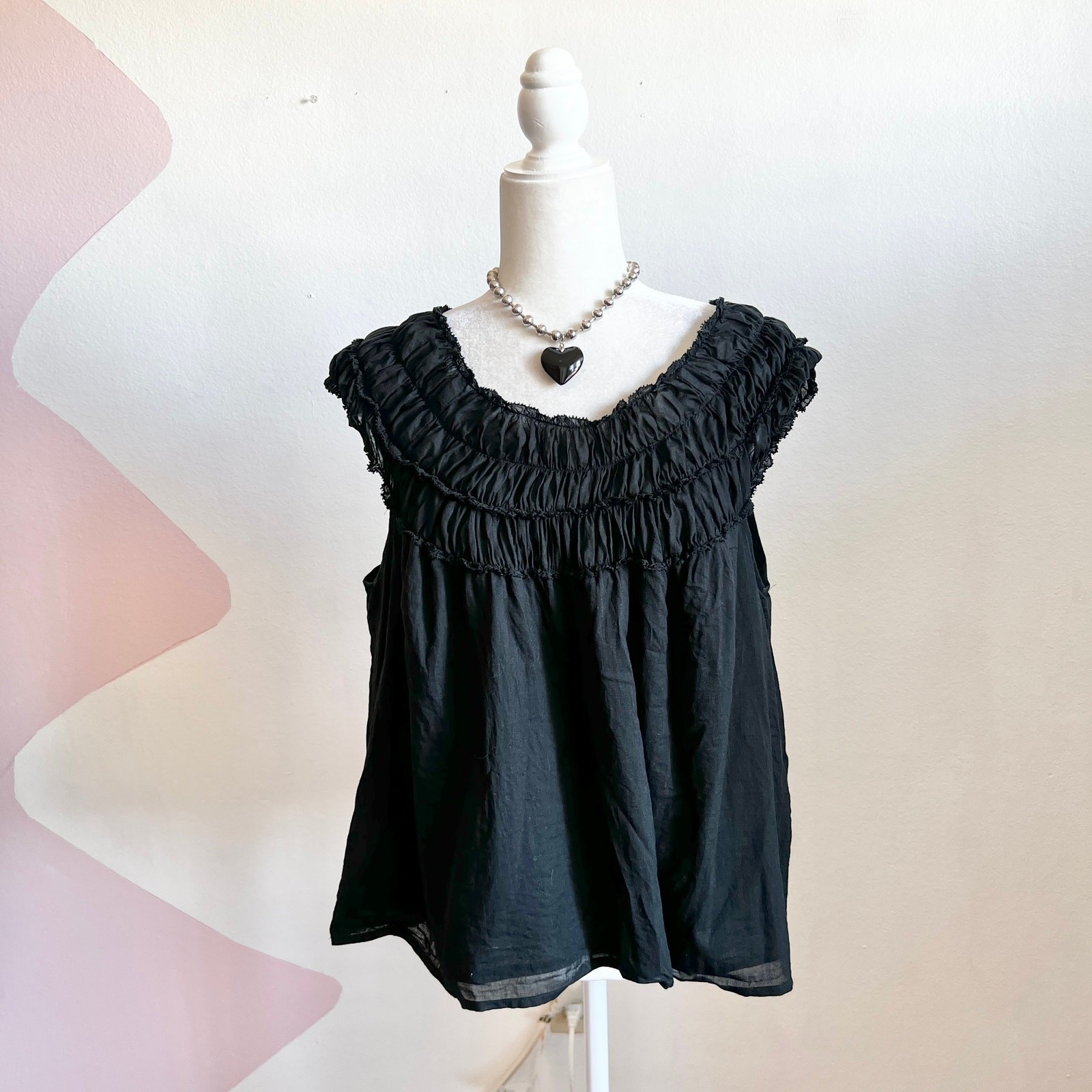 J. Crew Black Ruffle Top Rosalie Voile 100% Cotton Sz XL