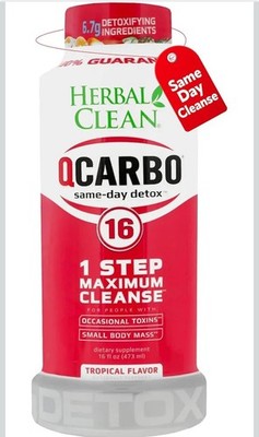 Herbal Clean Qcarbo Same-Day Detox Cleanse Drink 16 fl oz Tropical Flavor 08/27