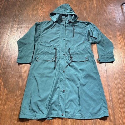 7 For All Mankind Jacket Womens L Teal Hooded Trench Long Overcoat Rain Coat