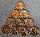 Partial roll  1958 D   AU  LINCOLN WHEAT PENNIES  10-coins  #1147