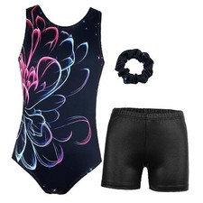 Gymnastics Leotards for Girls Sparkly Dance 8-9 Years Black Flower Set