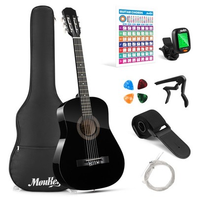 Moukey 38-Zoll-Akustikgitarre Dreadnought mit Gigbag, Gurt, Stimmer, Kapodaster