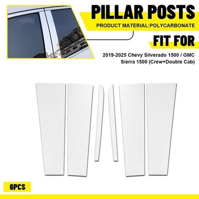 6x Chrome Pillar Door Posts Trim Cover Accessories For 2019-2025 GMC Sierra 1500