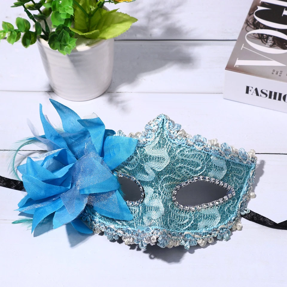 Women's Halloween Feather Floral Lace Mask for Carnival Party Masquerade Cosplay - Image 4 of 4
