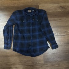 Orvis Blue Plaid Heavyweight Double Brushed Flannel Shirt Size Small