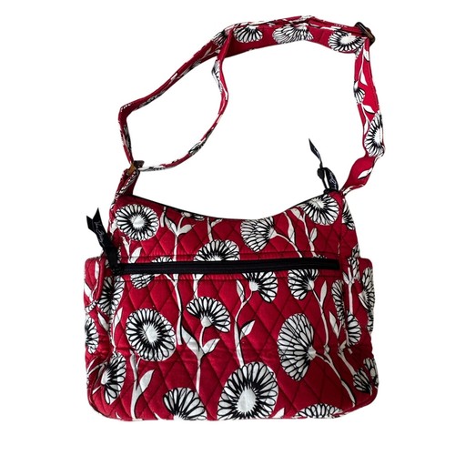 Vera Bradley Red Black White Floral Quilted Crossbody Bag | Adjustable Strap
