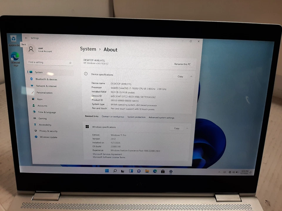 Portátil táctil HP EliteBook x360 1020 G2 i7-7600U 16 GB RAM 256 GB SSD WIN11 #97 Foto 2 de 4