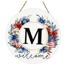 Patriotic Decorations Monogram 4th of July Wreaths for Front Door Letter M
