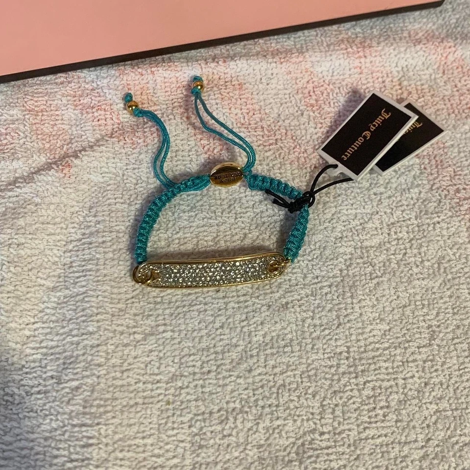 Pulseira da Amizade Juicy Couture B-Pave ID azul-petróleo/azul claro nova com etiquetas - Imagem 2 de 4