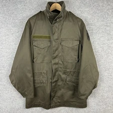 Austrian Military Jacket Mens 44" Large-XL Heavyweight Army Khaki Button Hoooded