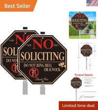 2 Pack No Soliciting Signs with 28" Aluminum Stake - UV Resistant  Easy Install