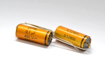 Pair of Film-Capacitor by ROE type EROID for Tube Amps, 0.1 μF / 400 V-, NOS - Bild 1 von 3