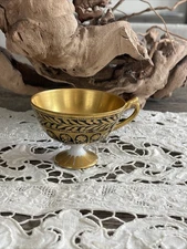 Helena Wolfsohn Dresden Raised Gold Roses Cobalt Pedestal Demitasse Cup 