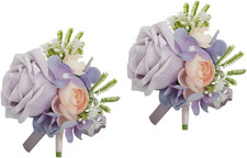 Boutonniere for Wedding Groom 2Pcs Lavender Rose Groomsmen Best Man Father Suit