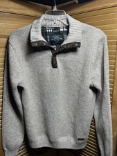 Buffalo David Bitton Men's Sweater Large Ivory Sweater Long Sleeve 1/4 Button Up