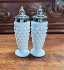 Vintage Fenton Milk Glass Hobnail Salt & Pepper Shaker Set – 1950s – Silver Meta