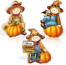 3 Pcs Fall Decorations for Home Wooden Fall Scarecrow Decor Vintage Fall Tiered