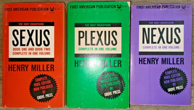 Vtg 3 PB set, The Rosy Crucifixion: Sexus, Plexus, Nexus by Henry Miller, 1965