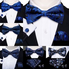 Pretied Mens Bowtie Hankie Cufflinks Set Wedding Formal Casual Bow Ties