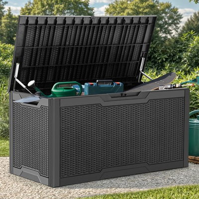 #ad #ad 100 Gallon Large Resin Deck Box Outdoor Storage Boxes Black Waterproof YITAHOME $129.99