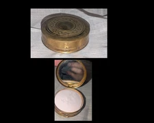 ANTIQUE VTG MIRRORED COMPACT ENGAVED GOLD FLOWERS POWDER w SCREEN CASE VANITY