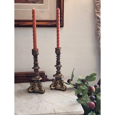 Vintage Mid-Century Gold Candlesticks, Rubel & Co.