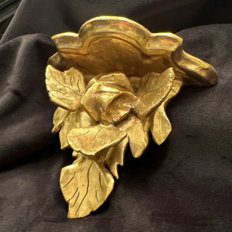 Пара винтажных итальянских позолоченных деревянных роз 1940-х настенные кронштейны полки - Изображение 3 из 4