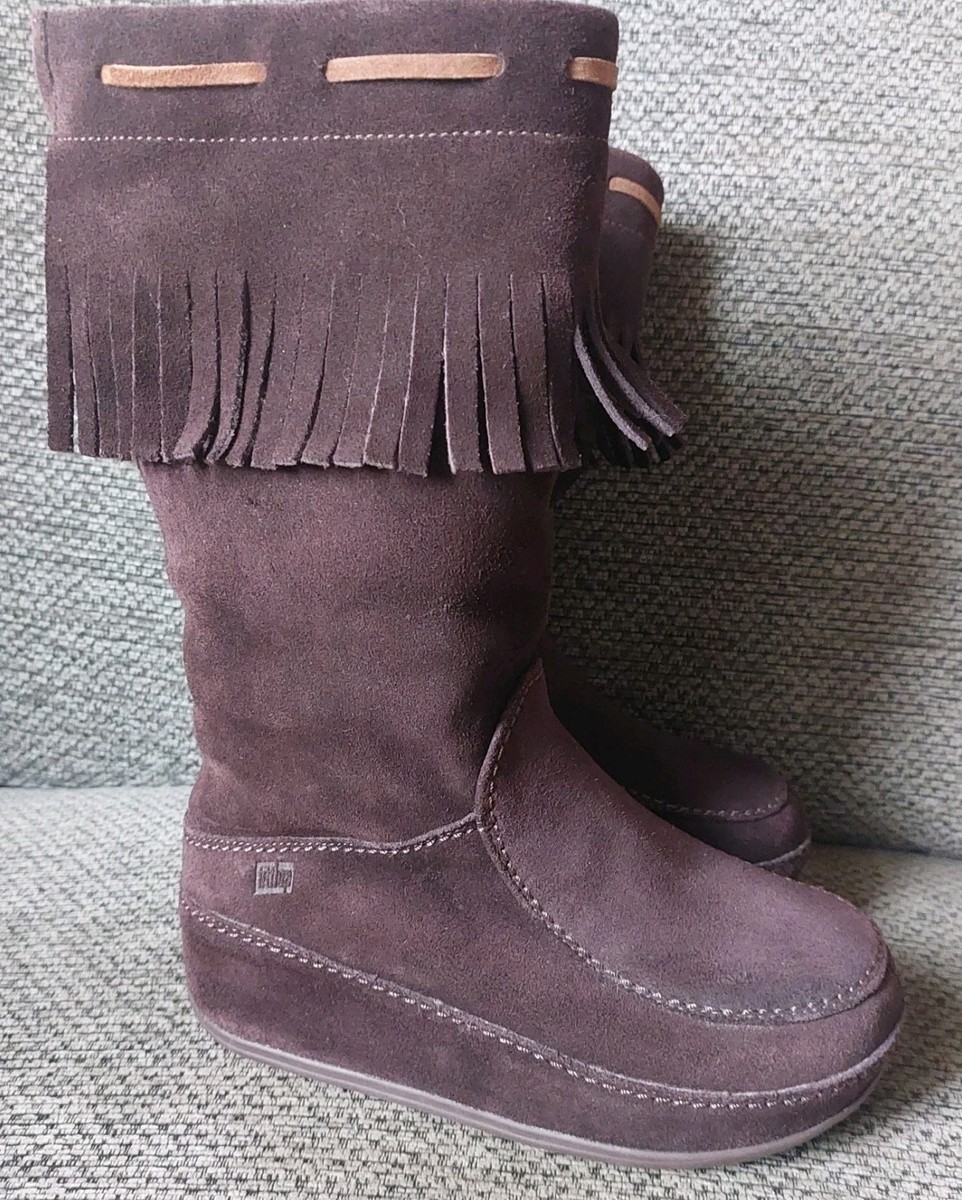 FitFlop Size 37/UK Superboot Brown Suede Leather Ankle Boots Good Used  Cond