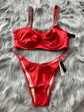 Victoria's Secret Swim Suit Shine Strap Red Wicked Top & Bottom Bikini Set
