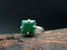 925 Sterling Silver Green Emerald Gemstone Handmade Prong Set Gift Ring