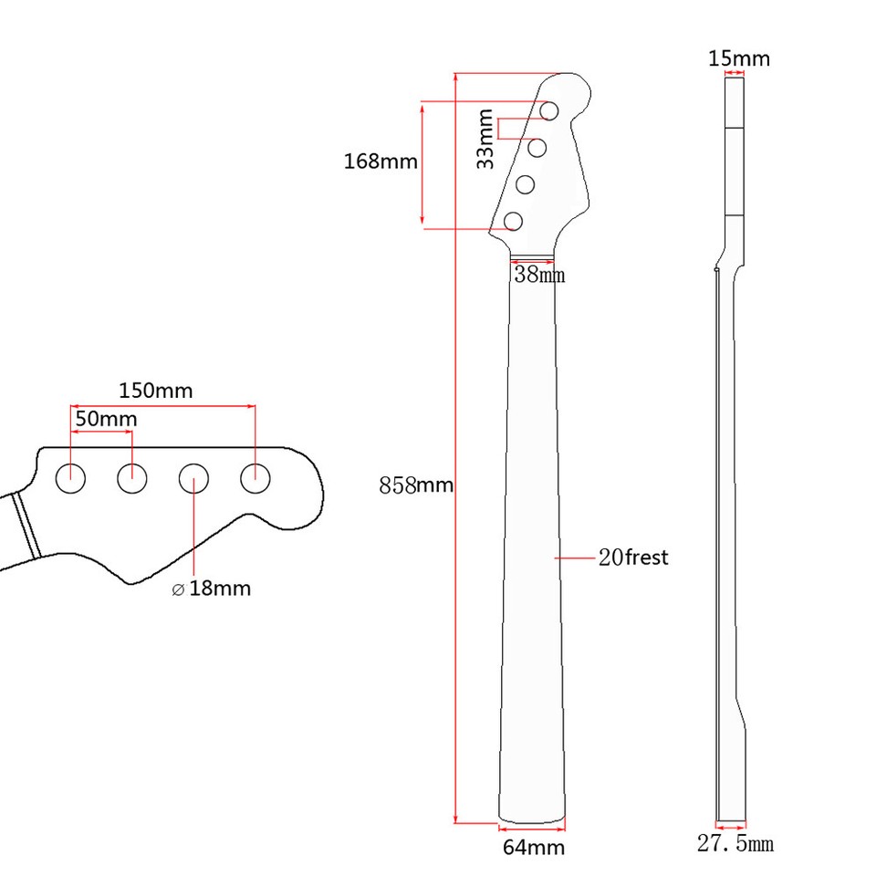 20 Frets Bass Guitar Neck for 4 String PB Bass Luthier DIY Maple Yellow