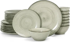 Tempus Plates and Bowls Sets for 8, 24 Pieces Stoneware Dinnerware Sets, Dishes