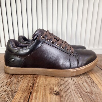 Skechers Volden Fandom Shoes Mens 9 Chocolate Brown Leather Preppy Sneaker 65323