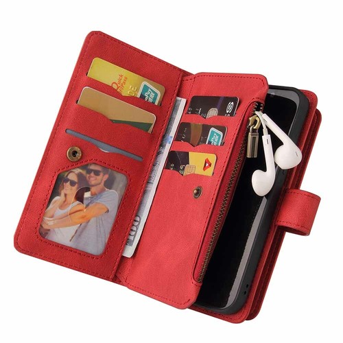 For iPhone 15 14 13 12 11 XR SE 7 8 Zipper Wallet Card Holder Leather Case Cover - Picture 44 of 53