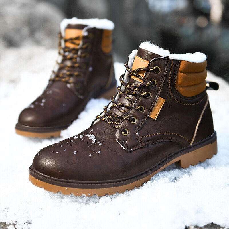 Men's Winter Snow Boots Leather Sneakers Warm Outdoor Hiking Work