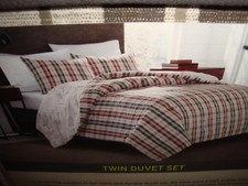 Eddie Bauer Point Permit Twin Duvet Cover Sham Set Plaid Map Print Gray Rust