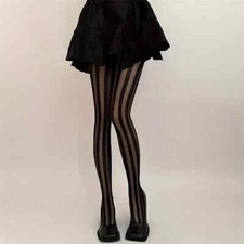Women Elegant Sheer Tights with Chic Black Striped Pattern, Hot Sexy Pantyhose