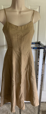 NWT $159 Banana Republic Petite solid Tan fit n flare DRESS  linen cotton 2P