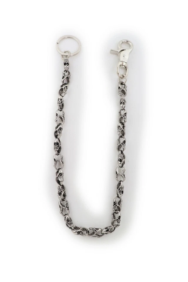 Carteira masculina prata metal corrente jeans motociclista roqueiro mini caveira amuleto esqueleto gótico - Imagem 3 de 4