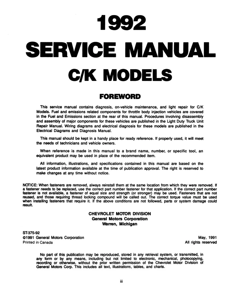 Manual de serviço de caminhão Chevrolet modelos C/K 1992 - Imagem 3 de 4
