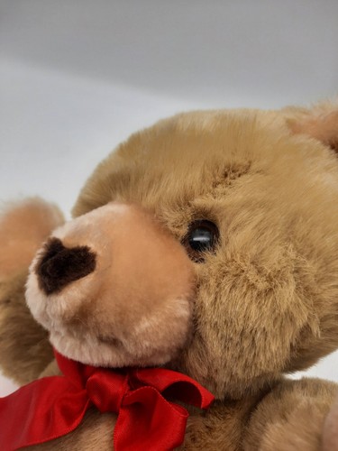 Vintage Eden Toys Brown Tan Teddy Bear Plush 14" Red Bow Heart Nose Lovey - Picture 7 of 10