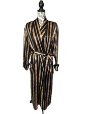 Vintage Victoria Secret Silk Robe Pinstripe Black Gold Lingerie Size M/L