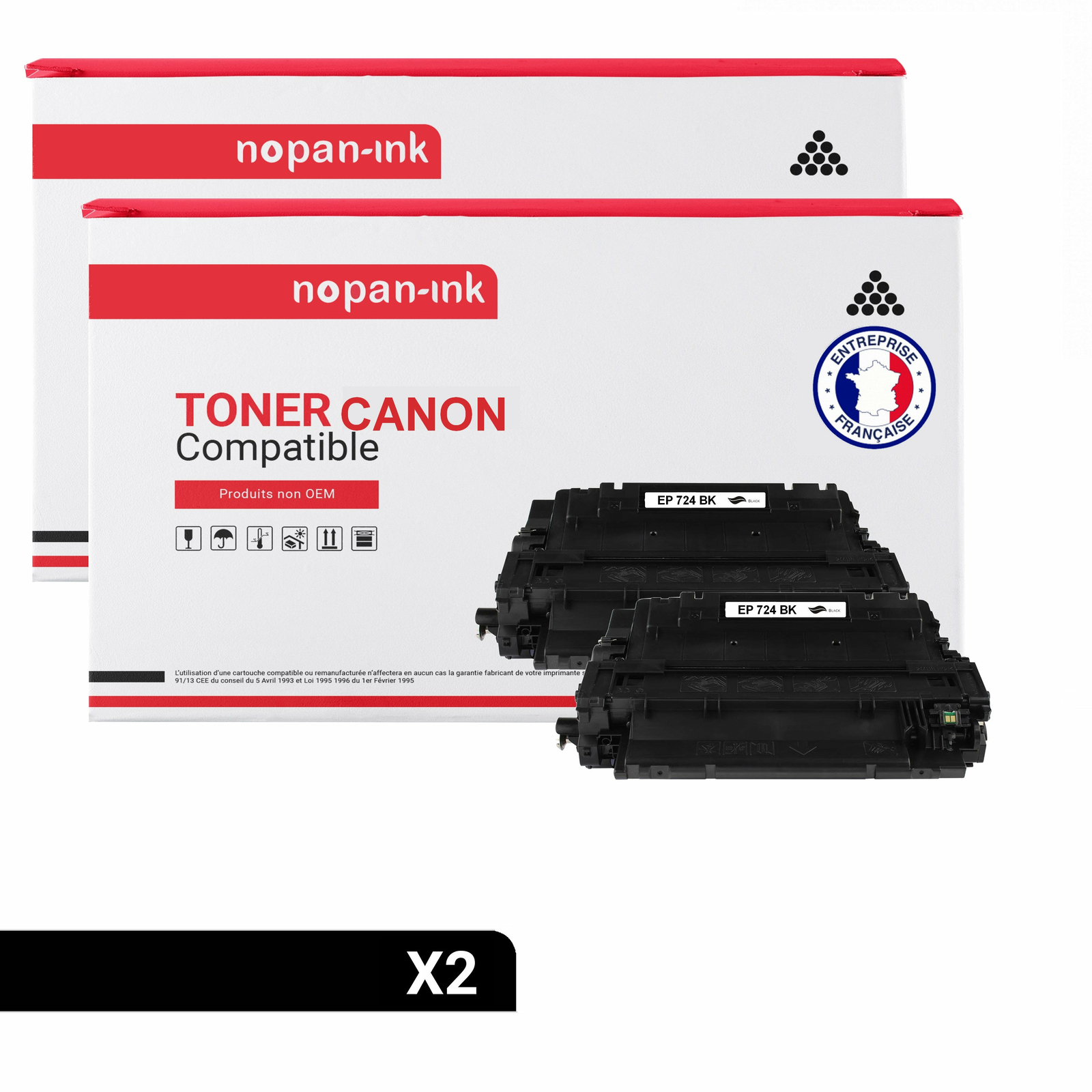 Toner noir EP724 compatible Canon NOPAN-INK pour éviter les bavures x2